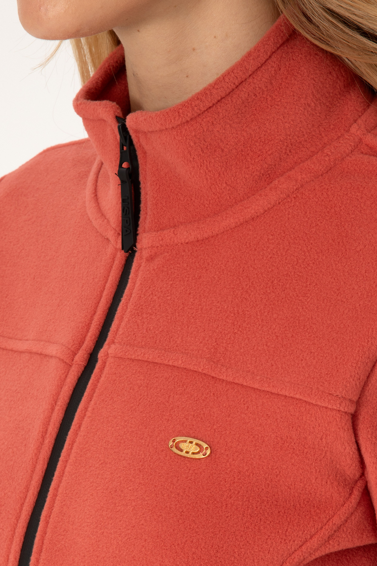 U.S. Polo Assn.  Kadın Kiremit Fermuarlı Dik Yaka Polar Sweatshirt 50316729-VR026 - Görsel 7