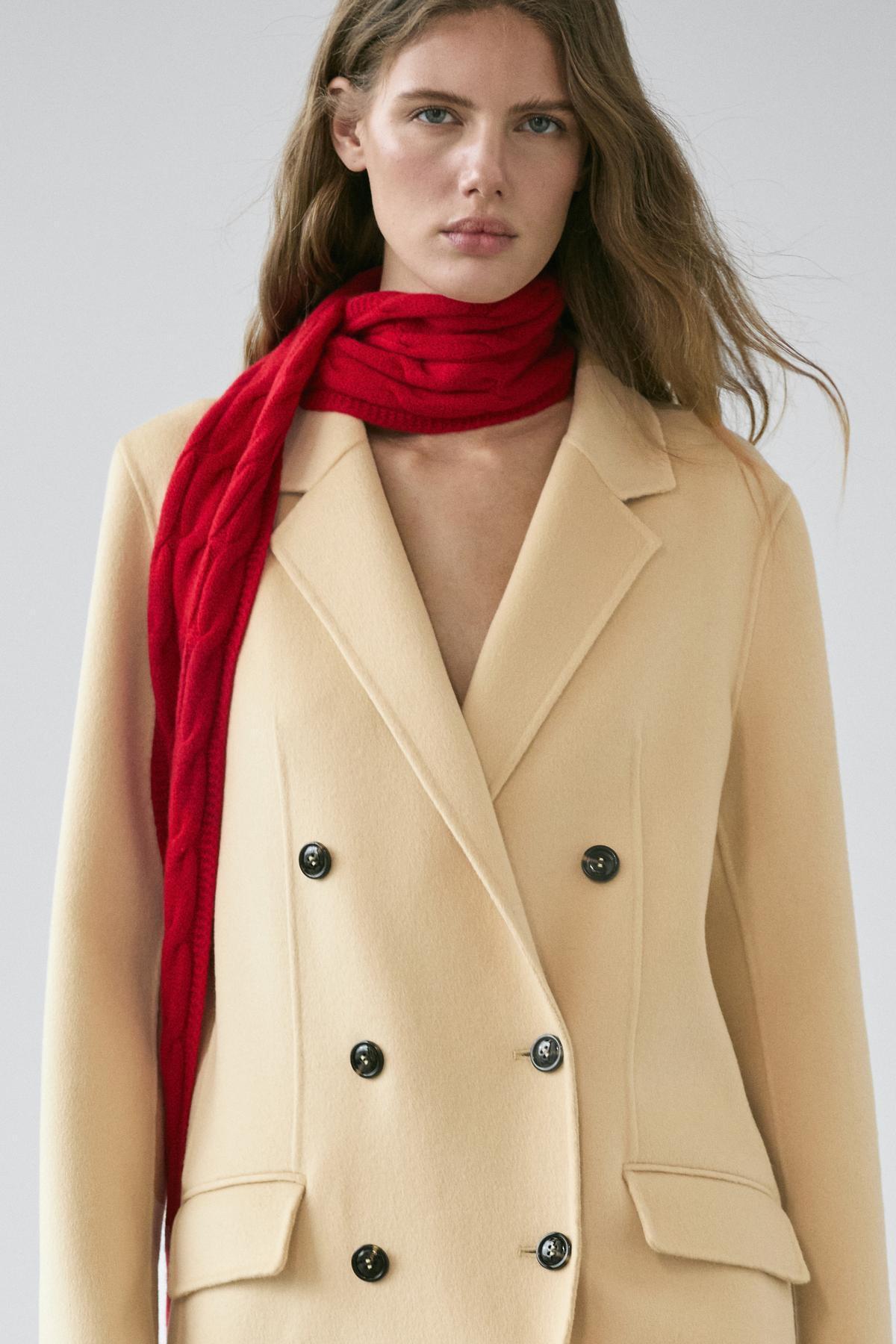 Massimo Dutti  Uzun yün karışımlı kruvaze palto - Görsel 2