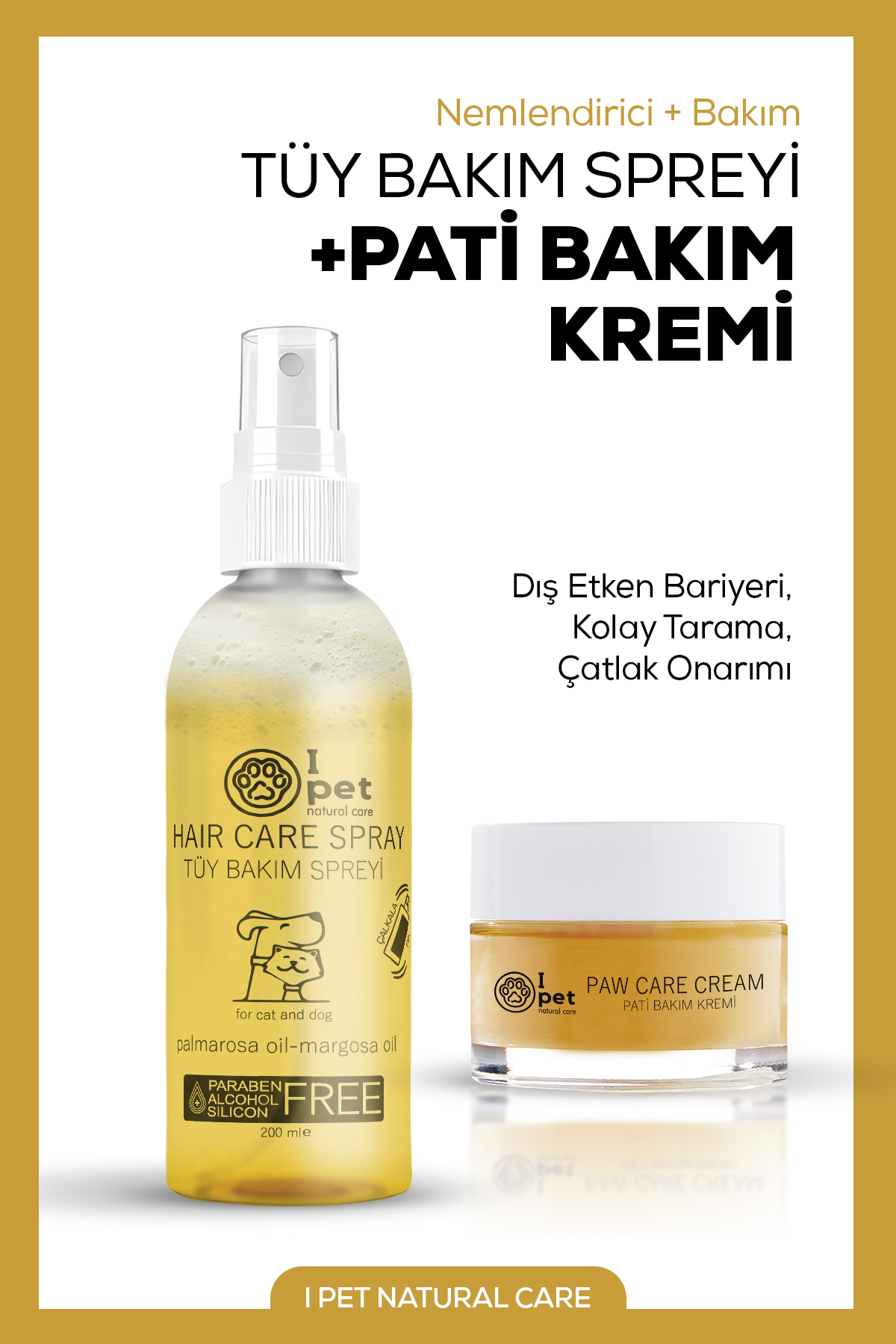 I PET NATURAL CARE Kedi Köpek Tüy Parlatıcı ve Kolay Tarama Spreyi