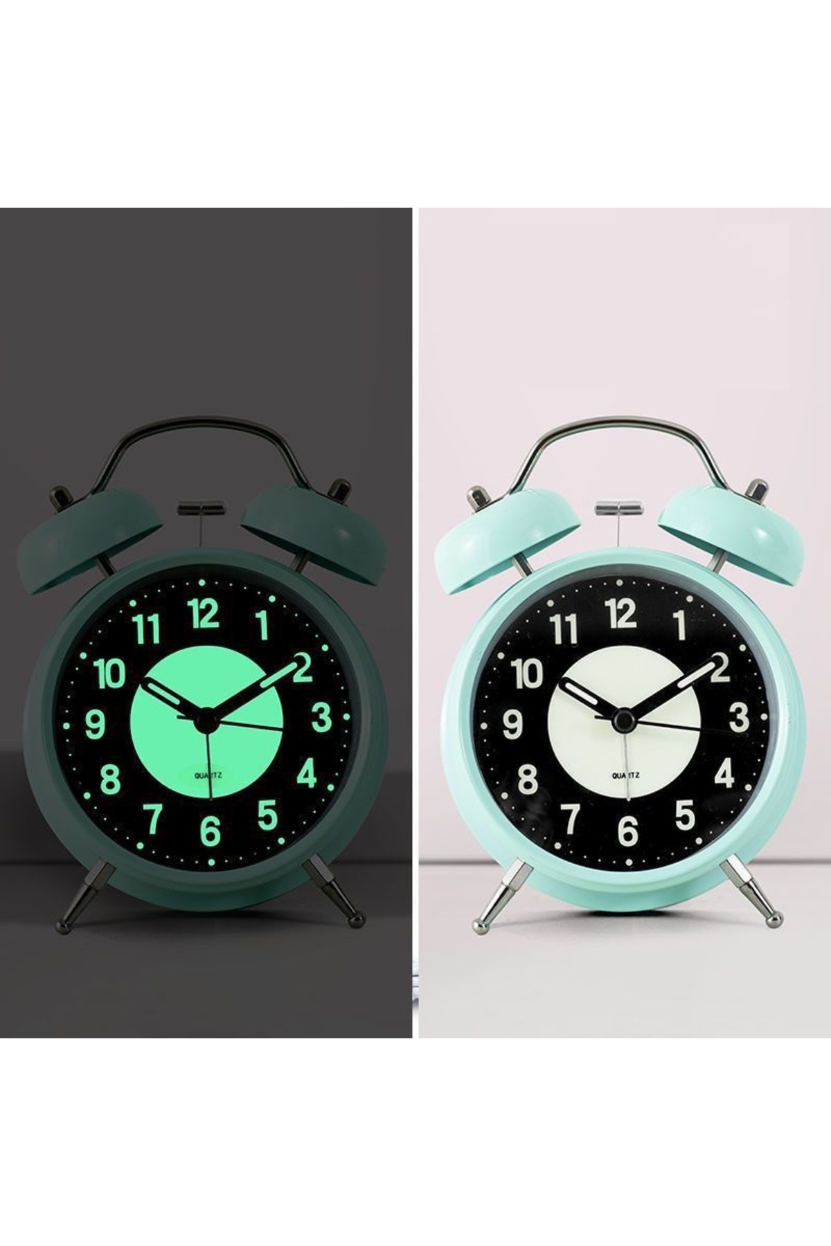 Livava Fosforlu Metal Masa Saati, Alarmlı ve Işıklı, Yeşil, 17x12