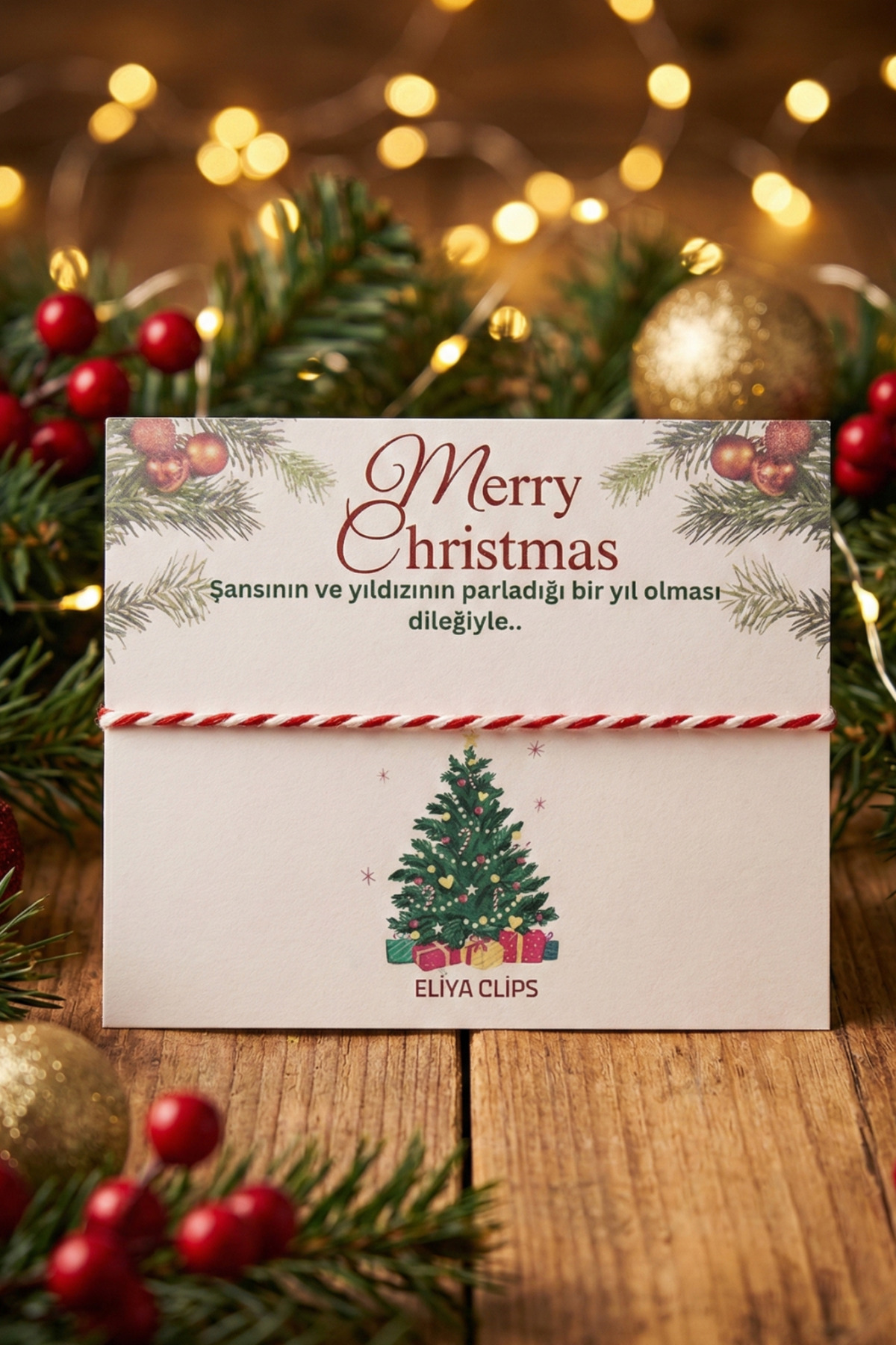 Eliya Clips Marteniçka Ipli 2026 Yılbaşı Kartlı Hediyelik Yılbaşı Yeniyıl Noel Ip Şans Bileklik