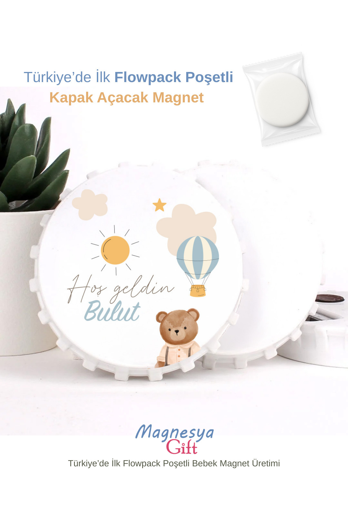 MagnesyaGift 30 Adet Flowpack Özel Poşetli Kapak Açacak Bebek Magneti, UV Baskı, Dayanıklı Bebek Hediyelik Magnet