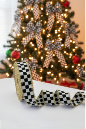 FANTASTIC KURDELE Lüks Altın Simli Siyah Beyaz Ekozen Dama (Ekose) Desen Saça...