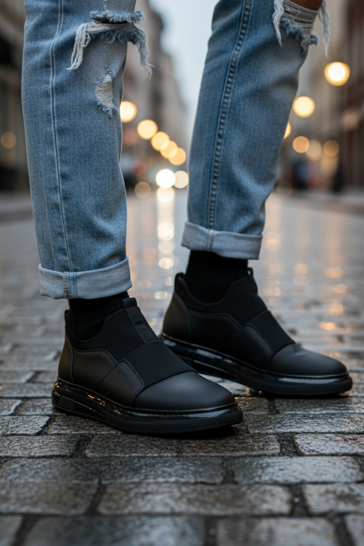 Genel Markalar  LUİZ PAULO 1067 STREÇLİ SİYAH MAT HAKİKİ DERİ ERKEK SNEAKERS - Görsel 3