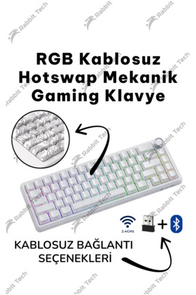 Rabbit Tech Black Gradiant RGB Kablosuz Hotswap Mekanik Gaming Klavye Oyuncu ...