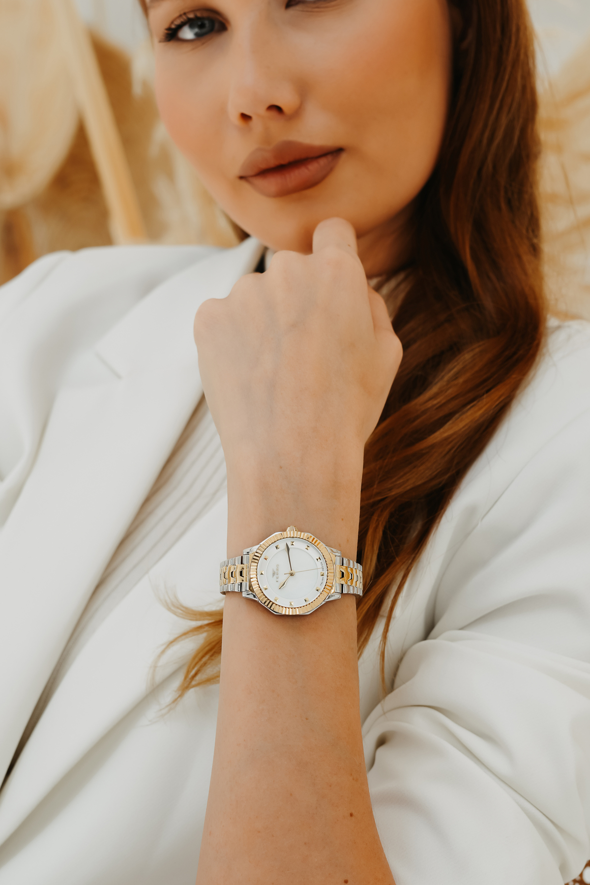 Yellow and Silver Steel Band Women Wristwatch FL21632A-D 3ATM Waterproof 2 Years Warranty