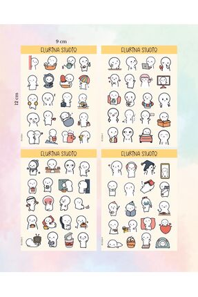 Flurina Studio Cute Emoji 4 Sayfa Sticker Seti BEYAZ KAĞIT