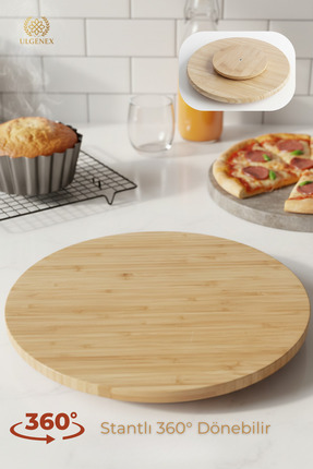 Ulgenex 32 Cm Bambu 360 Derece Döner Standlı Çok Amaçlı Pizza, Peynir, Pasta ...