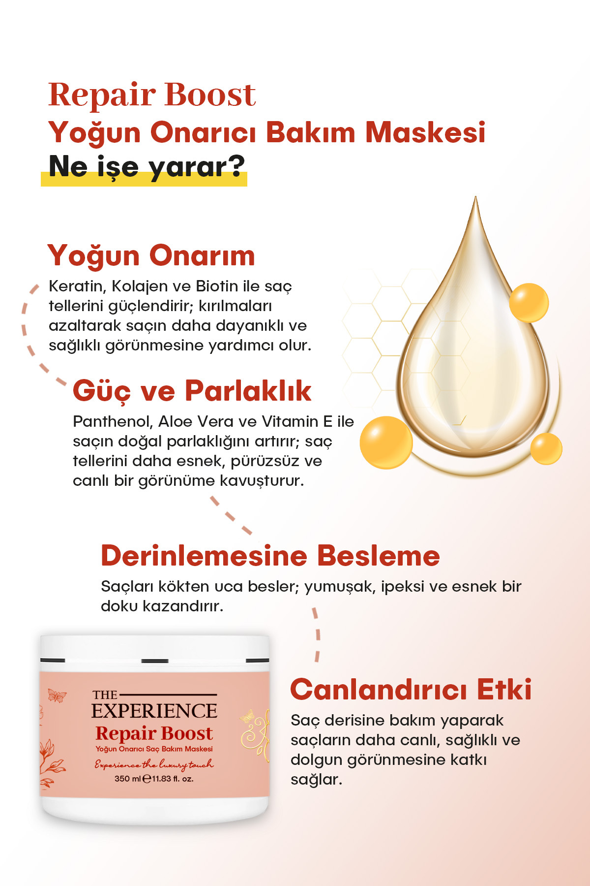 ماسک موی ترمیم کننده قوی ریپیر بوست، ۳۵۰ میلی لیتر — EXP-010 — تصویر 2 از 5