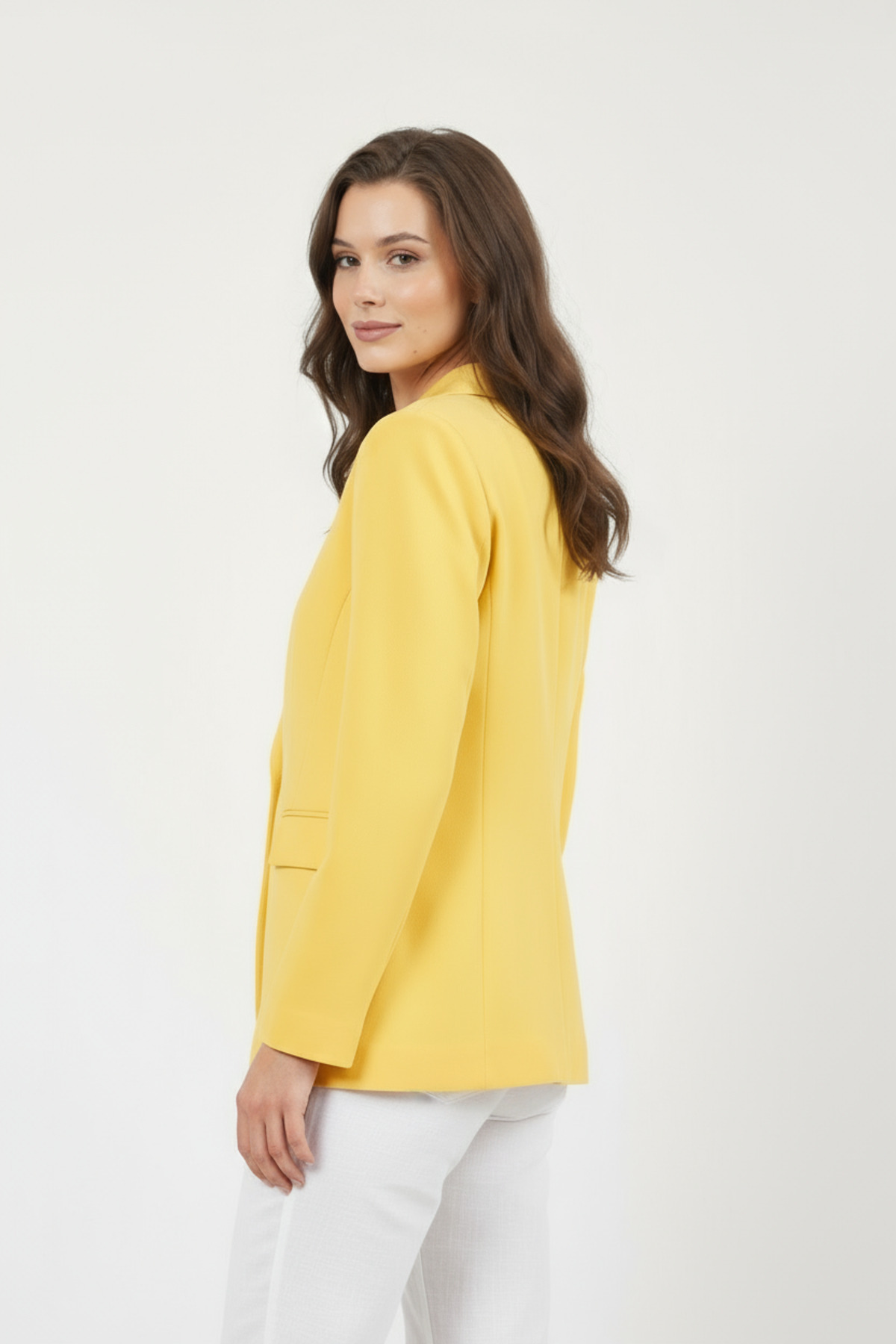 Volanlı  Sarı Tek Düğme Ceket - Görsel 3