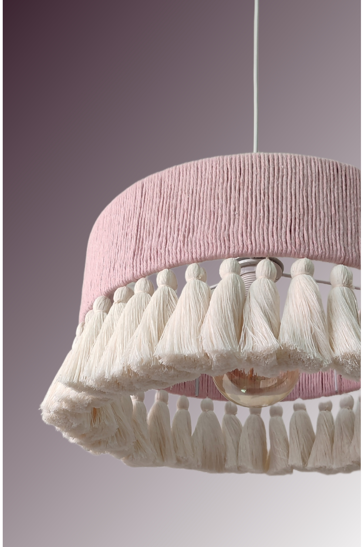 YUTEDEKOR Makrome Pembe Avize – Çocuk Odası, Salon, Yatak Odası, Kafe & Restoran Aydınlatma - 35 cm fotoğrafı 2 (önizleme)