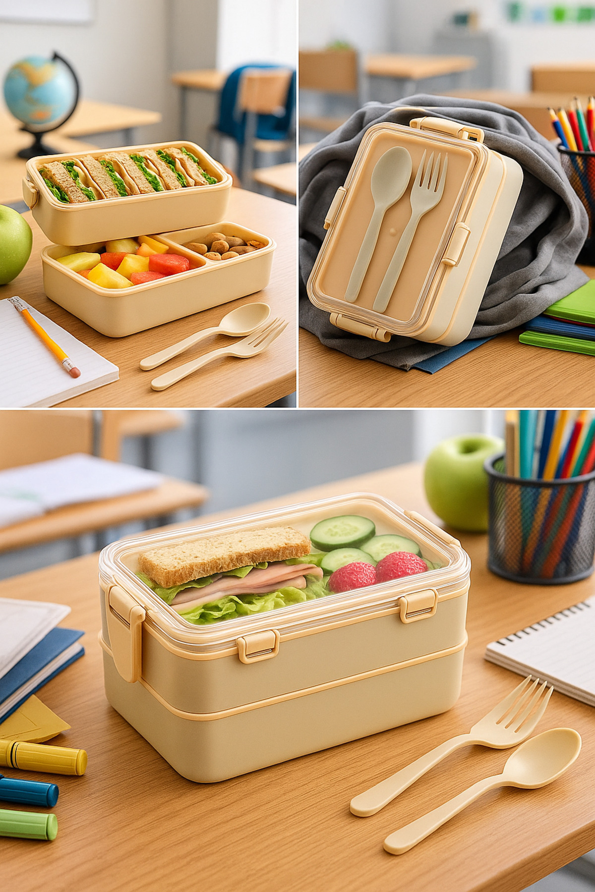 2 Ply Food Storage Container Lunch Box Set Athlete Diet Student Fitness School Workplace Expedition Bowl