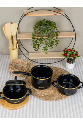 Savaşan Emaye Midi Emaye Tencere Seti, Sütlük, Sosluk Kapaklı Tencere Seti