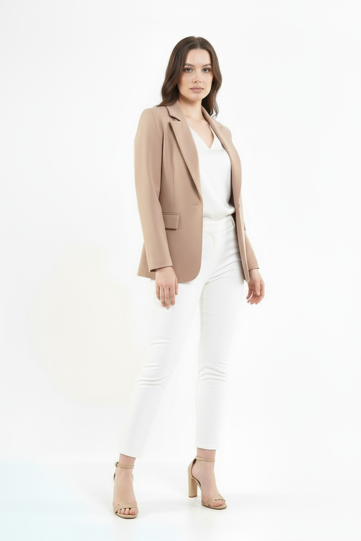 Volanlı  Vizon Tek Düğme Ceket - Görsel 2