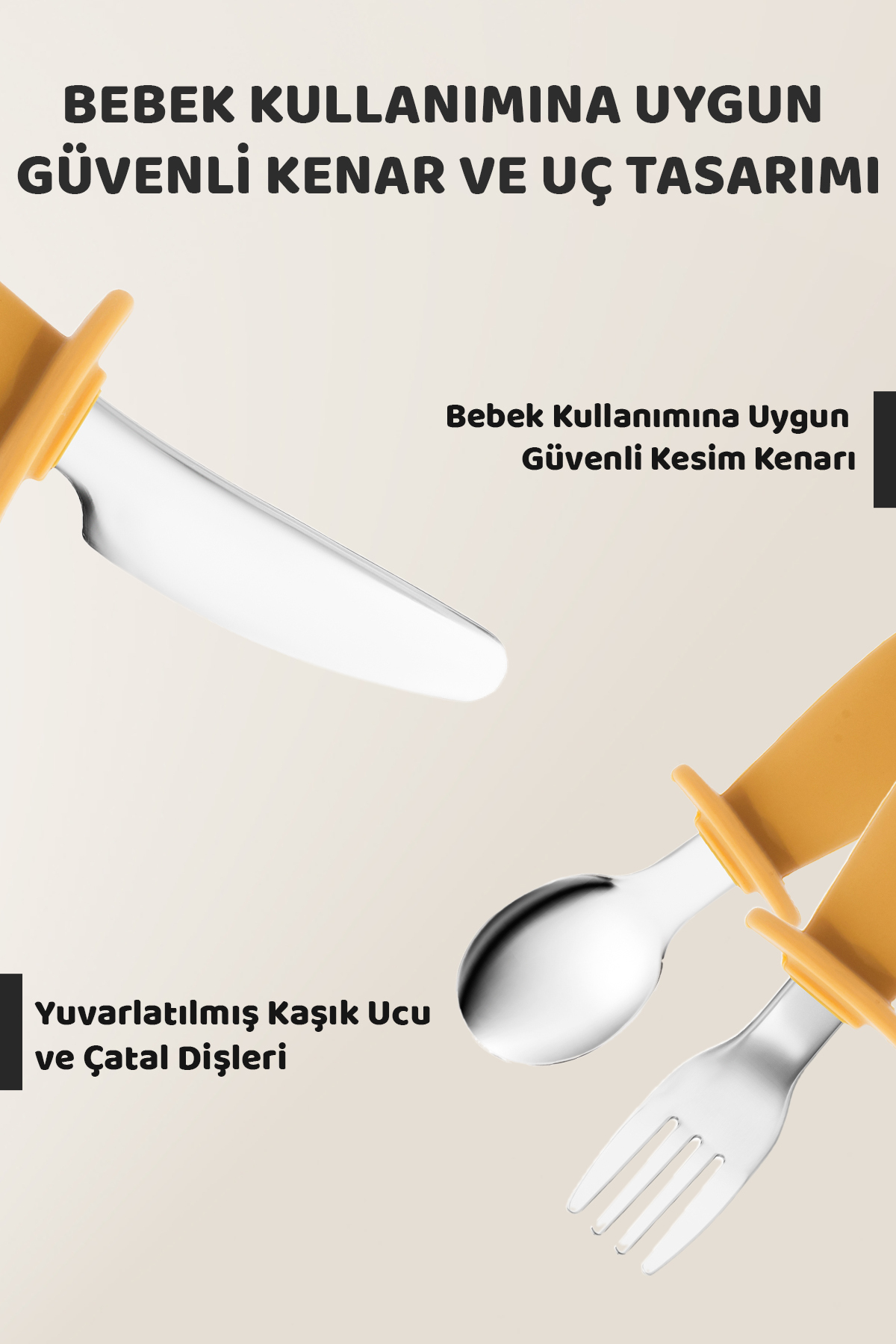 Guqqo Silikon Saplı Bebek Çelik Çatal Kaşık Bıçak Seti, 316L Çelik, BLW, Saklama Kutulu, Turuncu fotoğrafı 3 (önizleme)