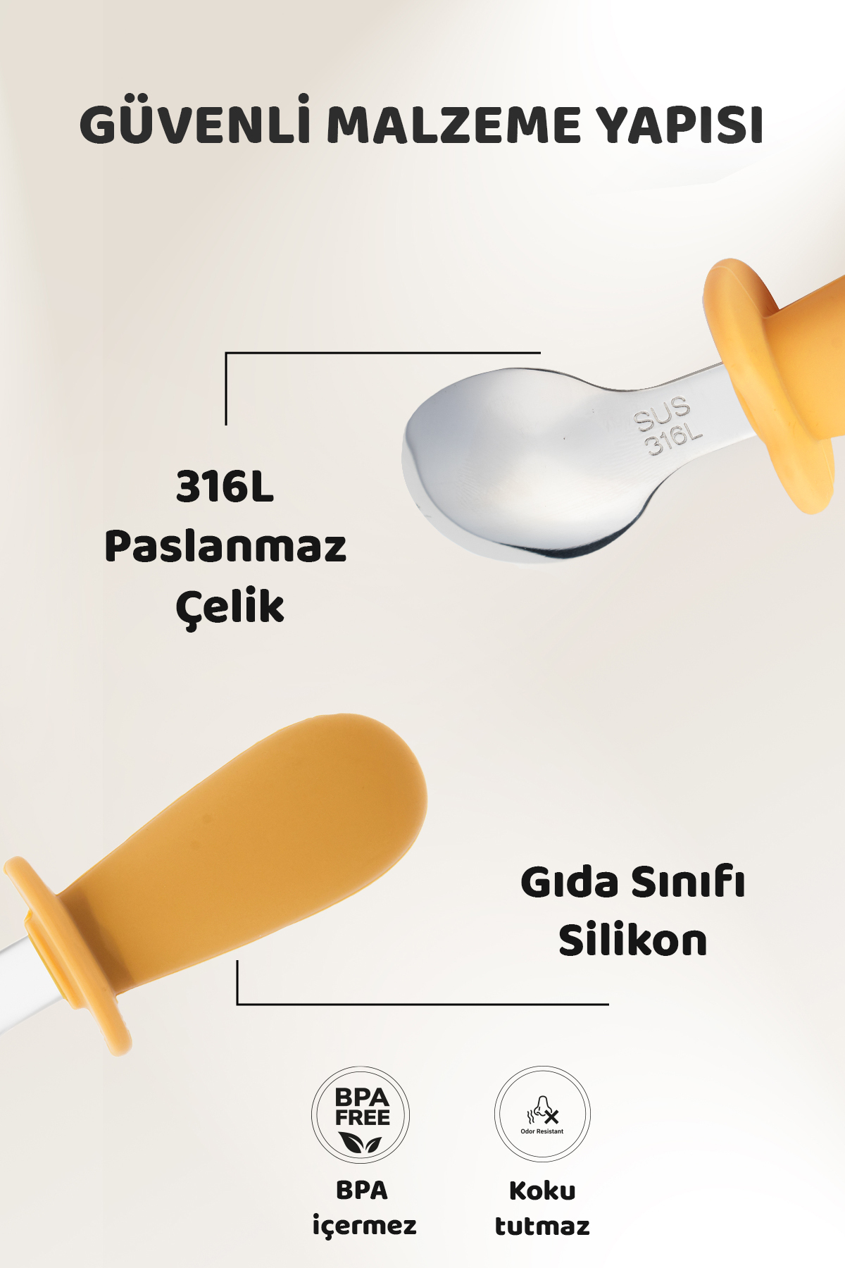 Guqqo Silikon Saplı Bebek Çelik Çatal Kaşık Bıçak Seti, 316L Çelik, BLW, Saklama Kutulu, Turuncu fotoğrafı 4 (önizleme)