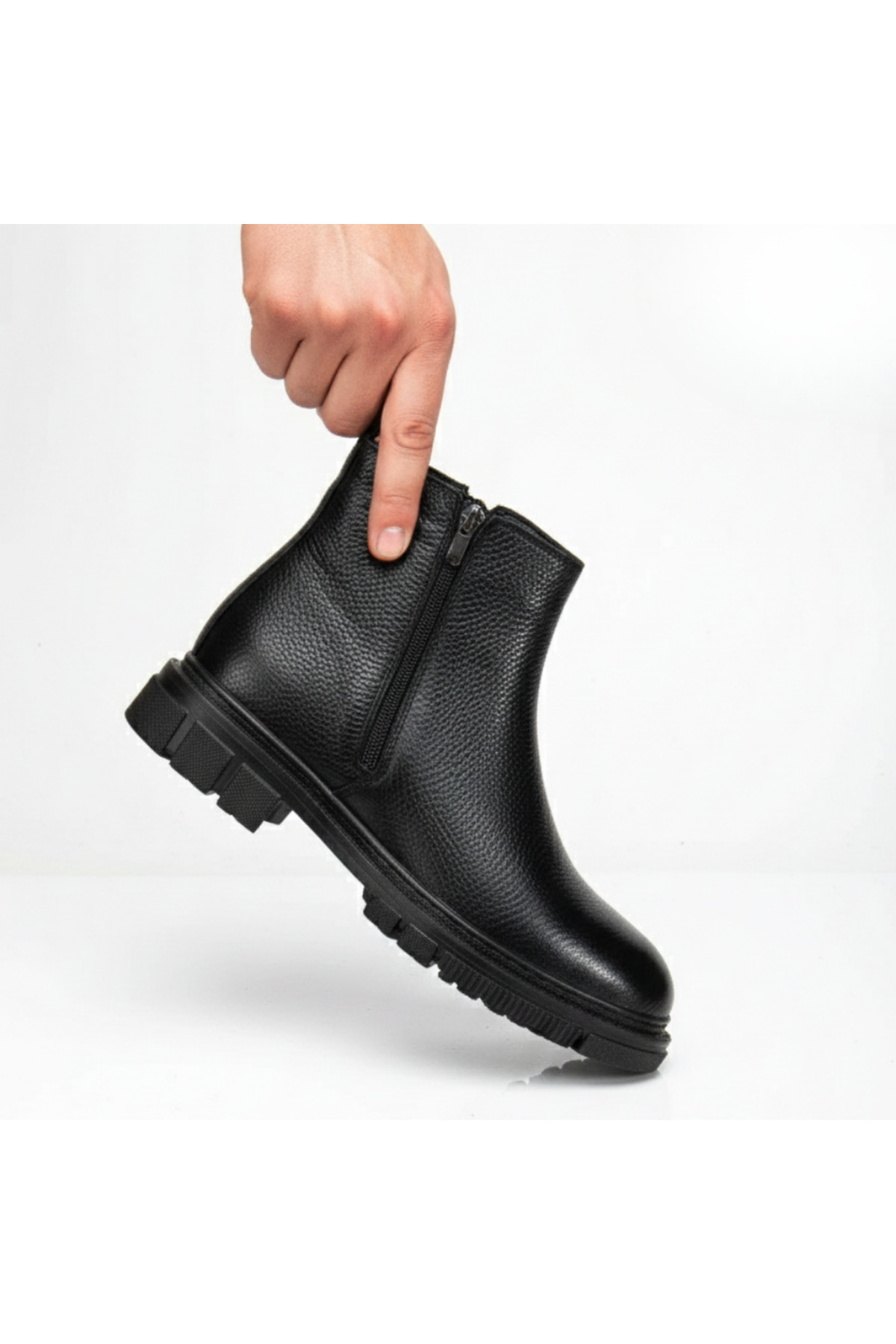 Zegeshoes Hakiki Deri Çift Fermuarlı Erkek Kışlık Bot Kaymaz Taban Su Geçirmez Koku Yapmaz Chelsea