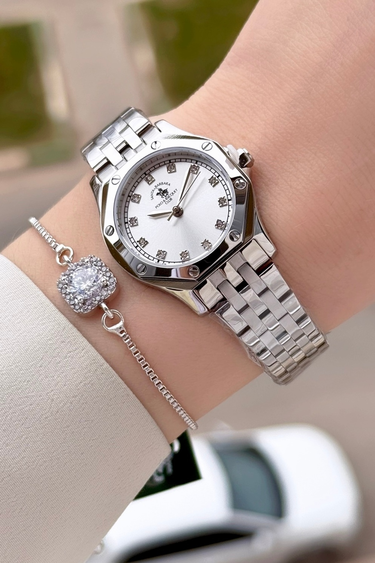 Silver Color 27.5 Mm Full Steel 5 ATM Waterproof Women Wrist Watch