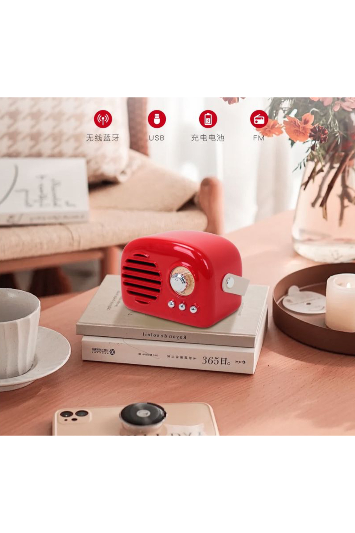 EMİN ENSAR HOME Retro Bluetooth Hoparlör Vintage Fm Radyo Eski Moda Klasik Stil Güçlü Bas