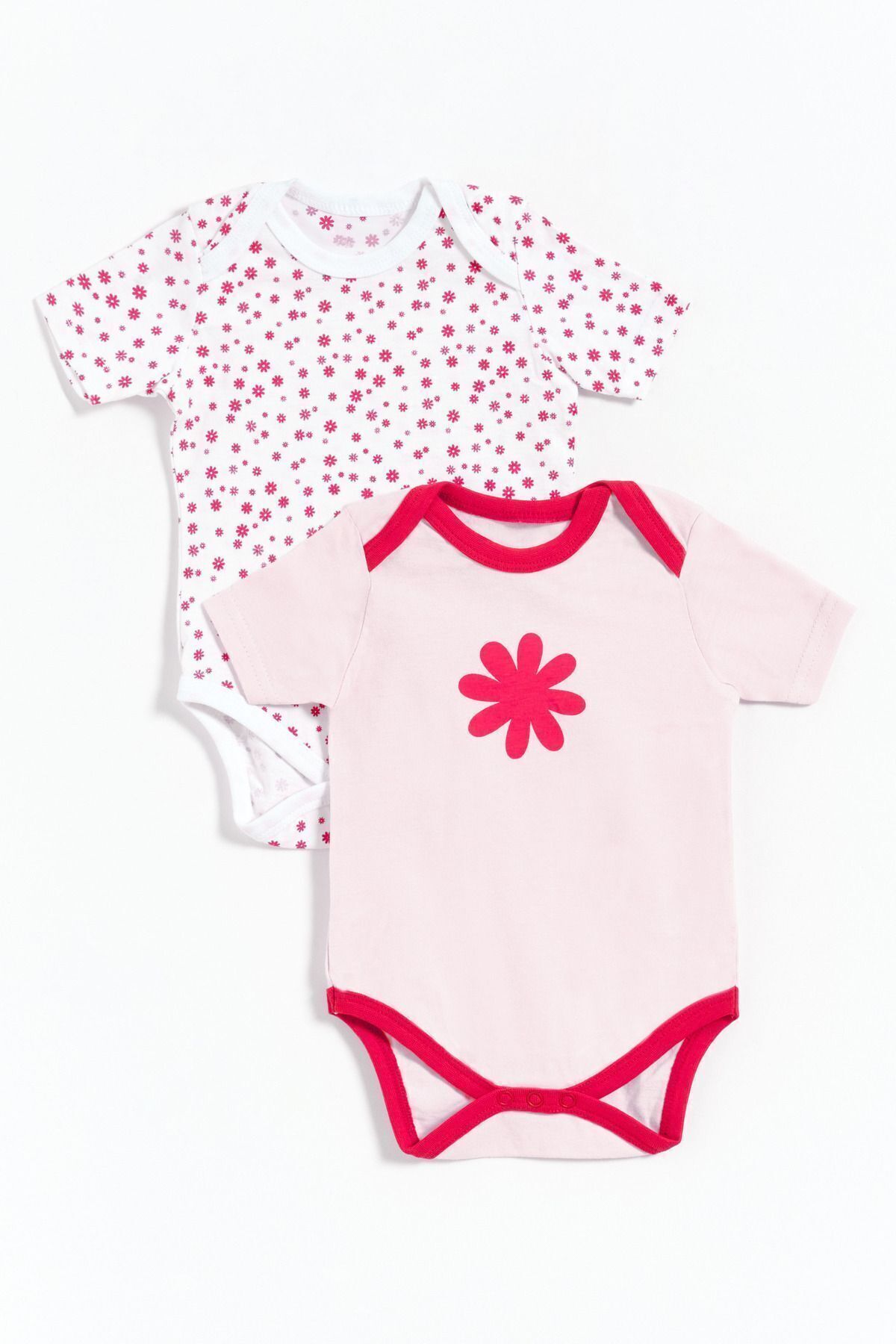100% Cotton Flower Printed 2pcs Baby Girl Bodysuit - Pink - White