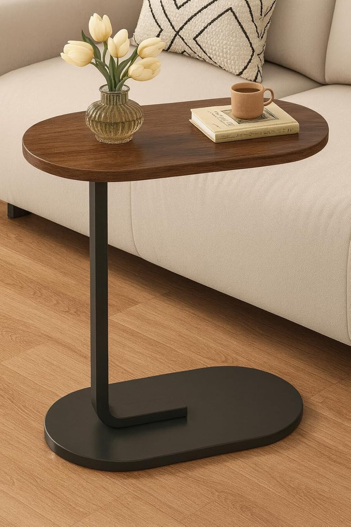 MARIA HOMES طاولة جانبية على شكل حرف C بإطار معدني لسرير القهوة لحامل الكمبيوتر المحمول طاولة للمنزل