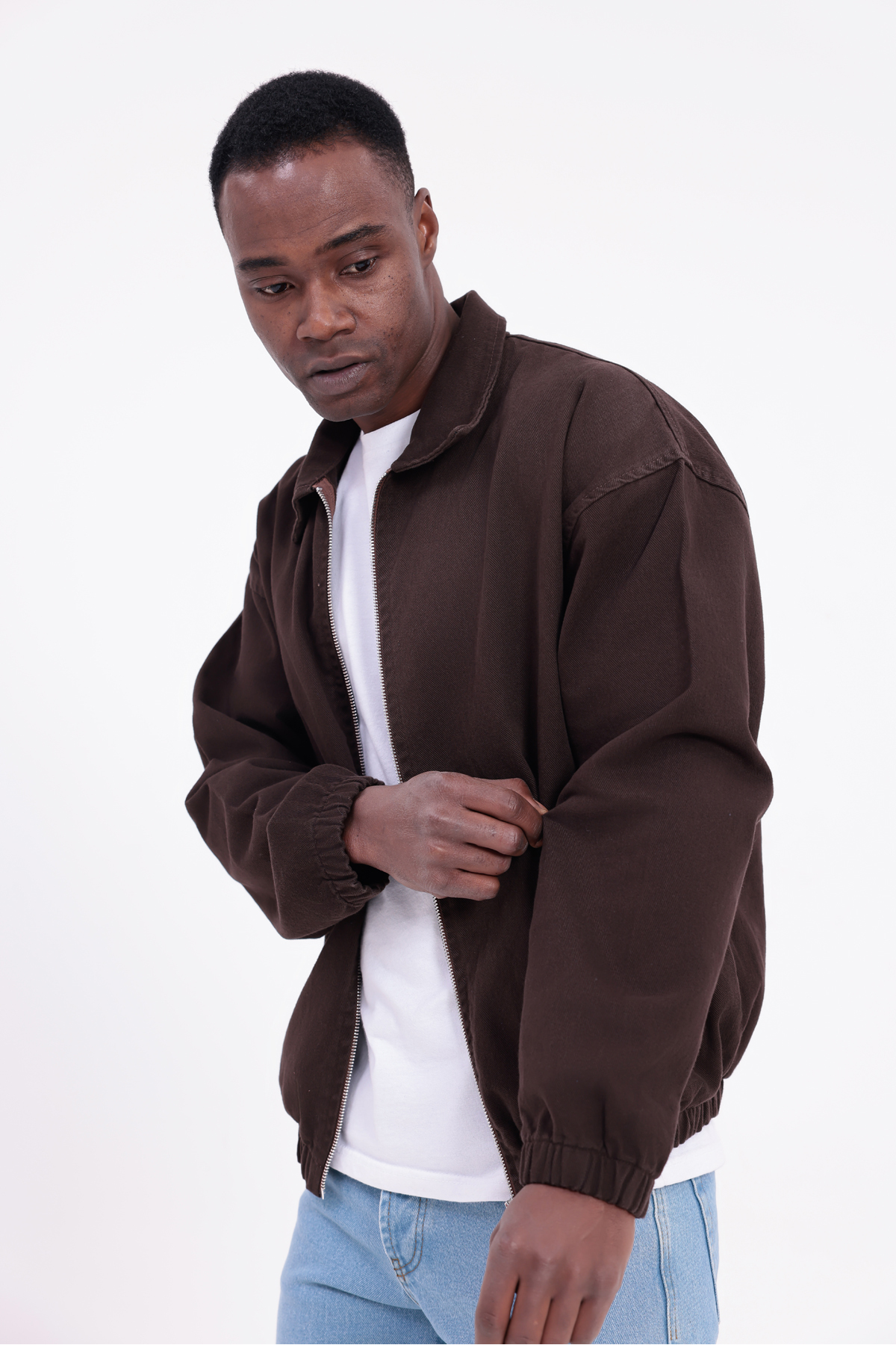 freemen  Erkek Basic Gabardin Kumaş Fermuarlı Oversize Mevsimlik Polo Yaka Kiremit Ceket - Görsel 5