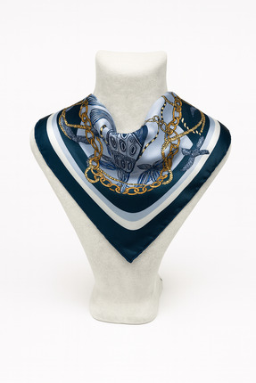 Vanelia Marine Zincir Desen Fular – Mavi