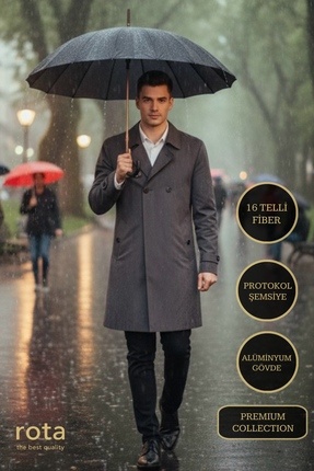 Rota 16 Telli Fiber Protokol Ultra Güçlü Alüminyum Gövde Bastonlu Şemsiye - R...