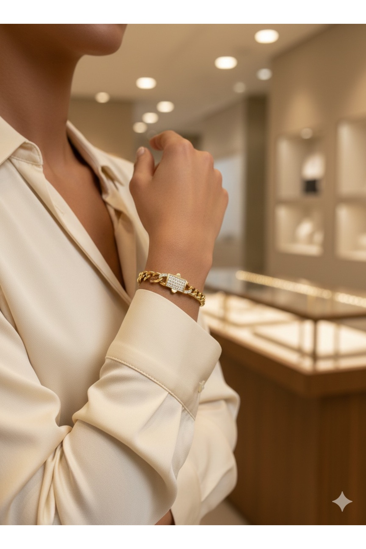 XUPING JEWELRY Zirkon Taş Detaylı Gurmet Gold Çelik Bileklik (14K GOLD/17 2CM) görsel 3