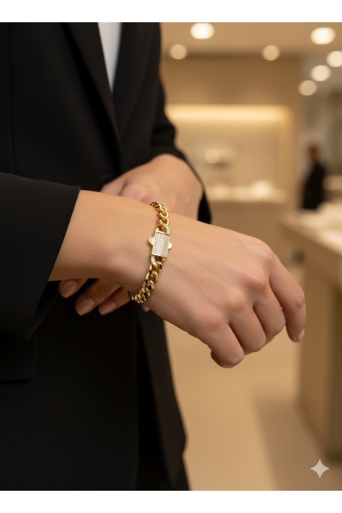 XUPING JEWELRY Zirkon Taş Detaylı Gurmet Gold Çelik Bileklik (14K GOLD/17 2CM) görsel 4