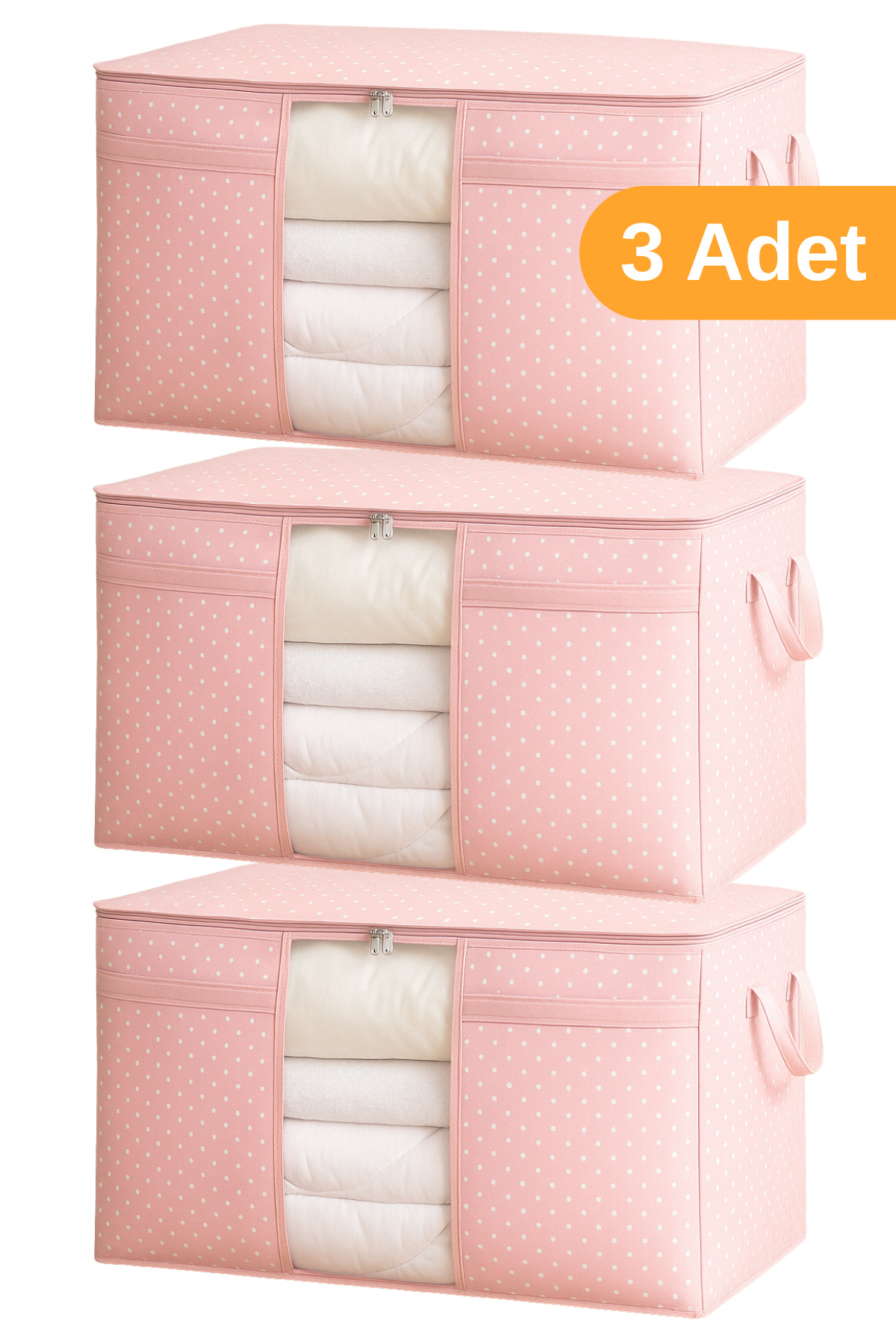 3 Pieces - Windowed Pillow Quilt Loop 75 X 40 X 40cm - Pink Spotted