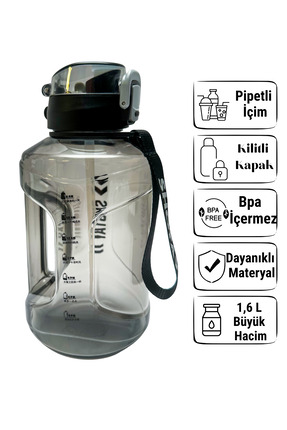 ORVO 1.6 L Pipetli Spor Matara – Kilitli Kapaklı, Askılı, Geniş Ağızlı Su Mat...