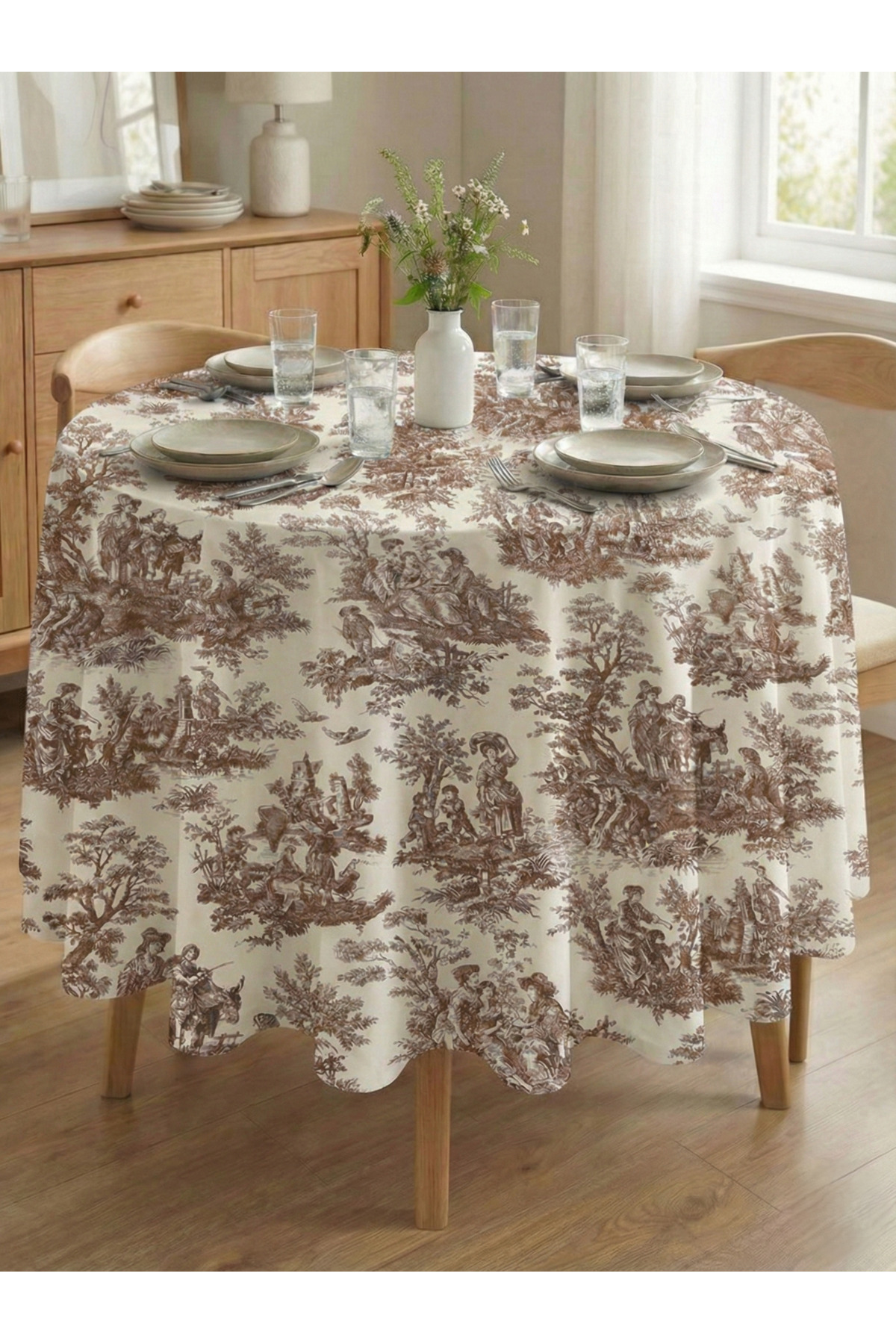 English French Peasants Patterned Rustic Vintage Decorative Round Tablecloth