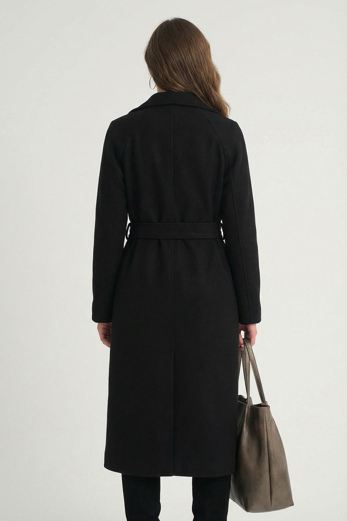 Soydan Güner  Kadın Bol Kesim Kruvaze Reglan Kol Ara Boy Kaban Siyah 1280 - Görsel 7