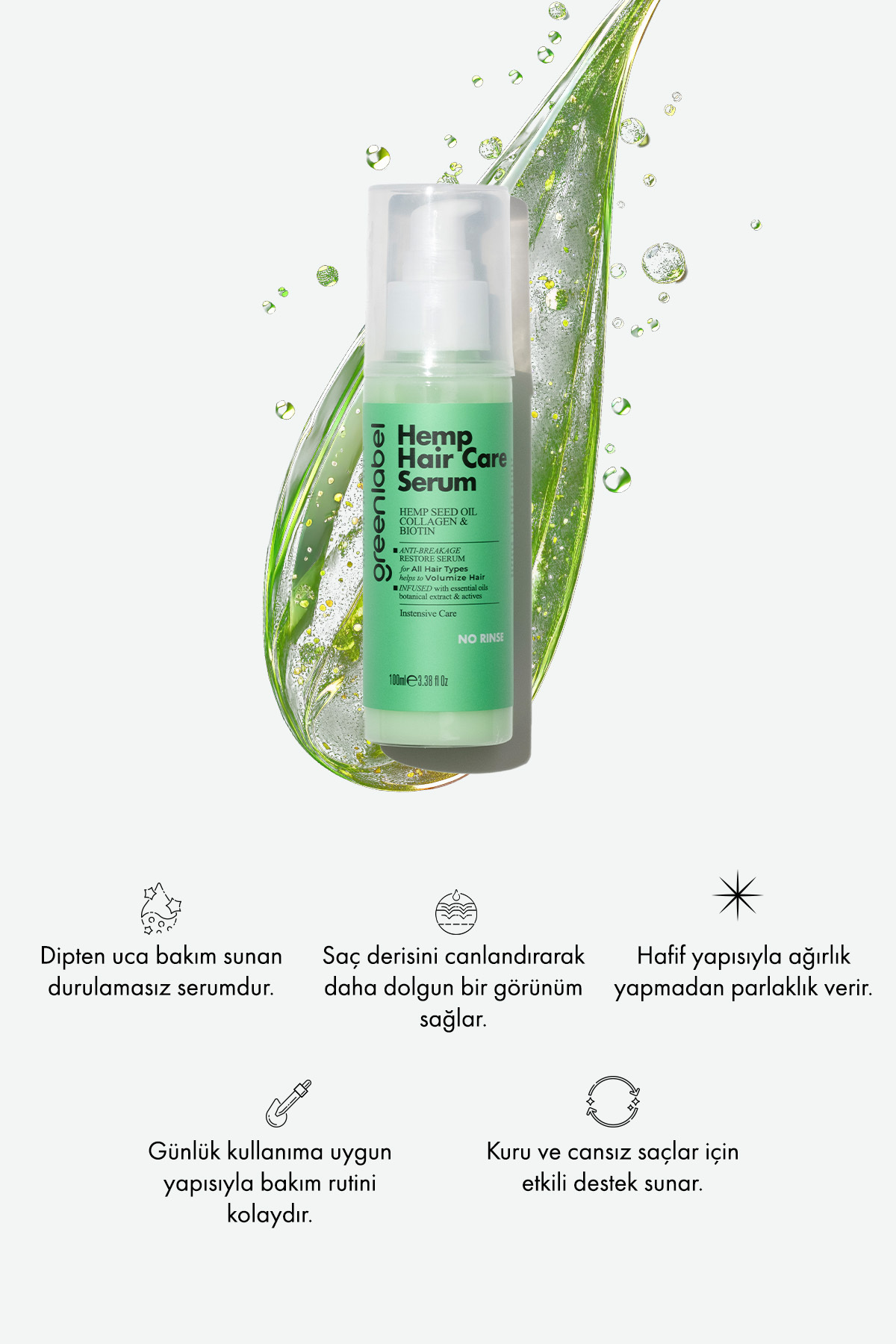 Kenevir Yağı, Hidrolize Keratin Ve Kolajen Ile Formüle Edilen Durulamasız Serum 100 ml — GLK-021 — تصویر 6 از 6