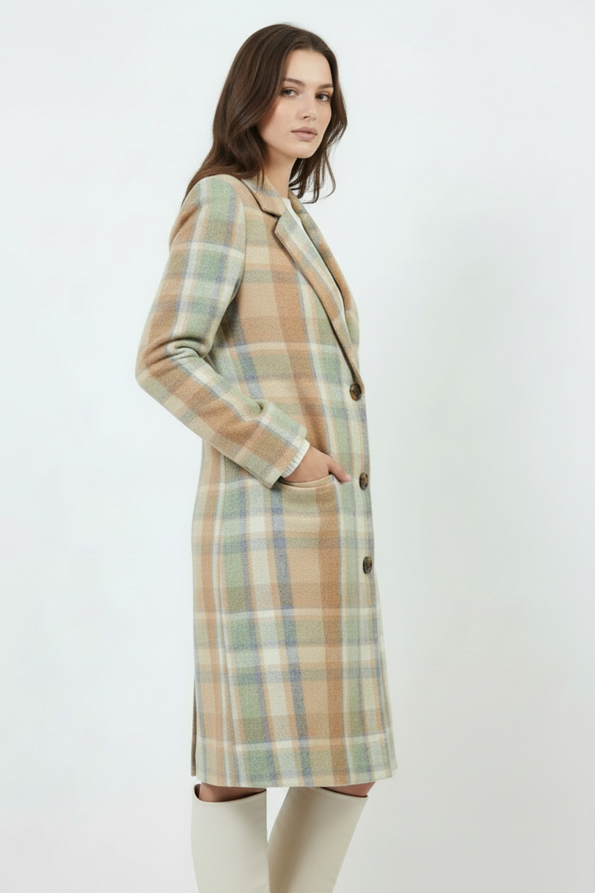 Volanlı  Ekose Desenli Palto - Görsel 2