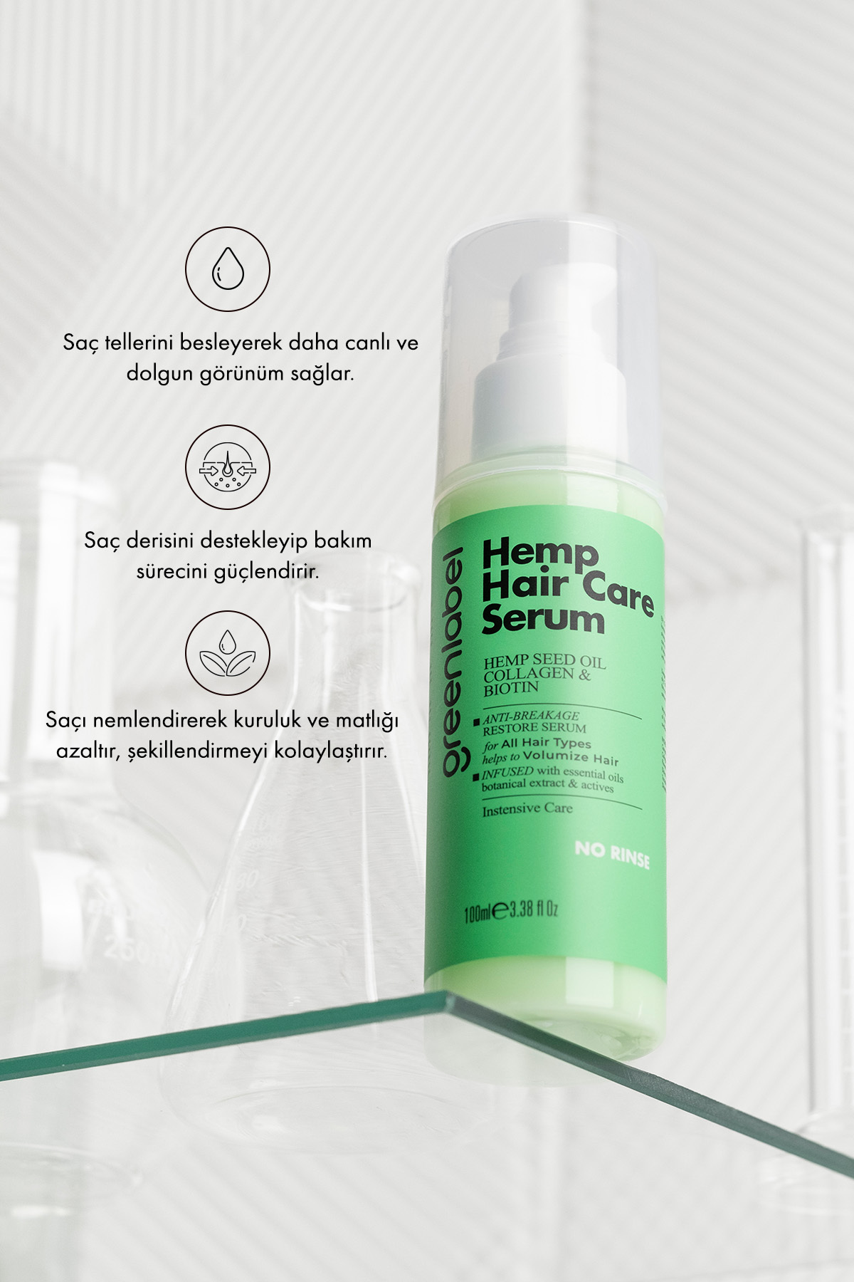 Kenevir Yağı, Hidrolize Keratin Ve Kolajen Ile Formüle Edilen Durulamasız Serum 100 ml — GLK-021 — تصویر 3 از 6