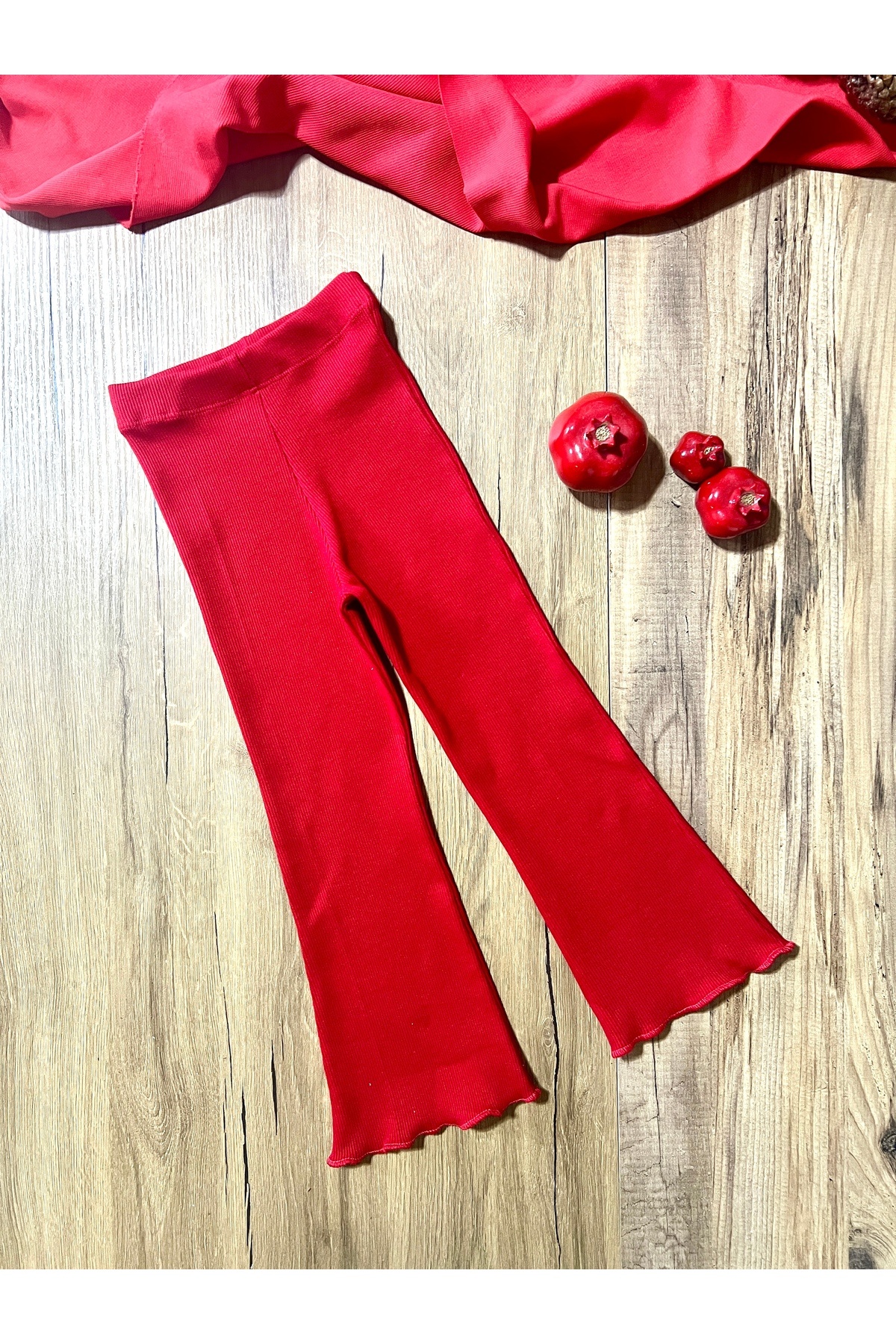 Babyelisco Kız çocuk pamuklu kaşkorse ispanyol paça tayt kırmızı 1-12 yaş fotoğrafı 2 (önizleme)
