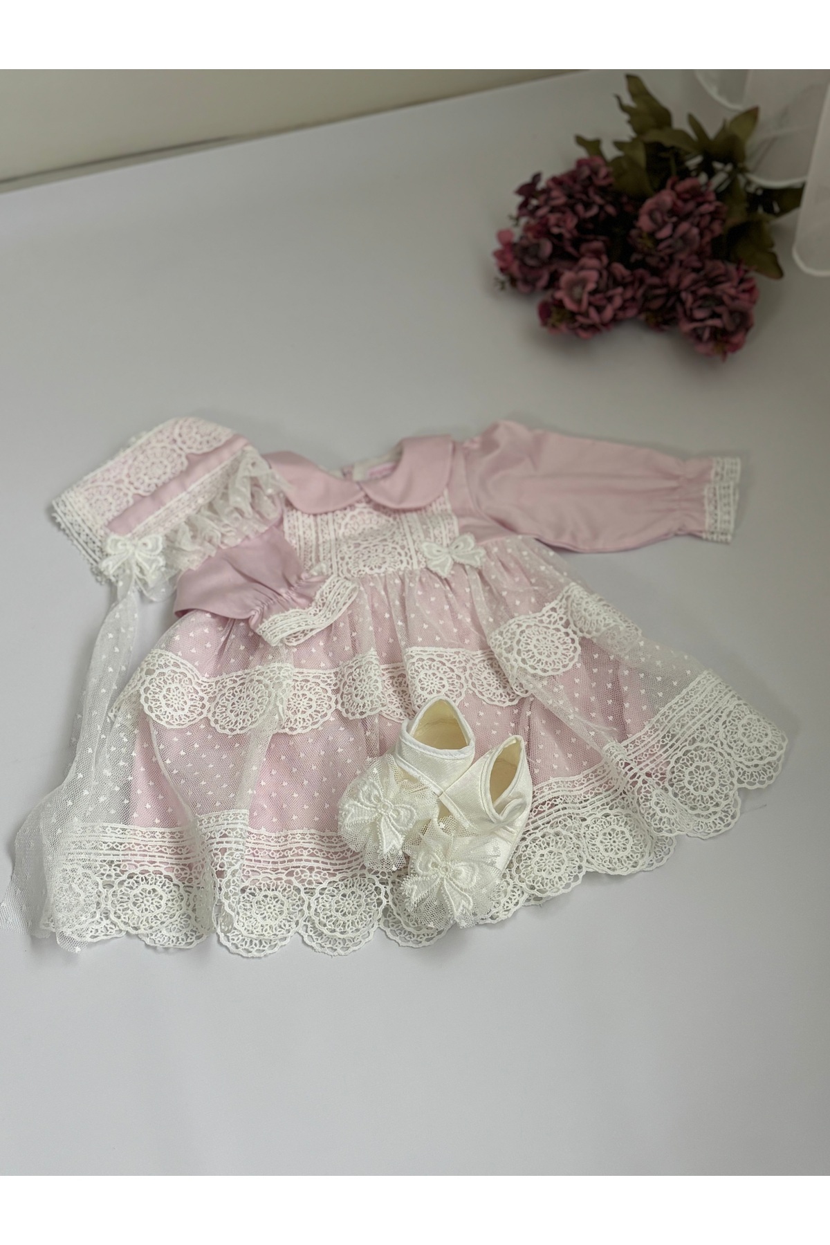 Cherub Baby Sare Model  Kız Bebek Dantelli Elbise Yenidoğan Lüx Elbise Seti - Hastane Çıkışı Ve Mevlütlük Takım fotoğrafı 2 (önizleme)