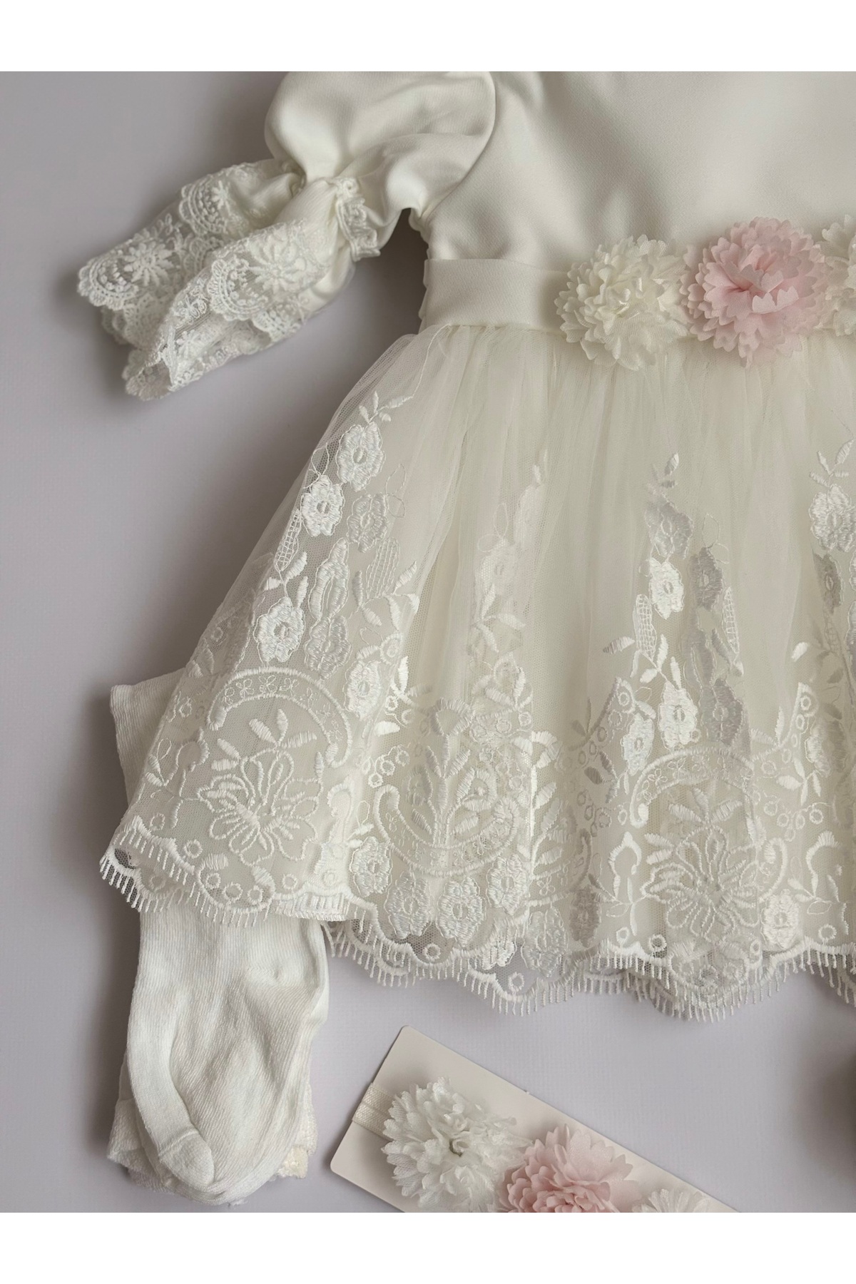 Cherub Baby Mimoza Kız Bebek Çiçekli Dantelli Elbise Yenidoğan Lüx Elbise Seti - Hastane Çıkışı Mevlütlük Takım fotoğrafı 6 (önizleme)