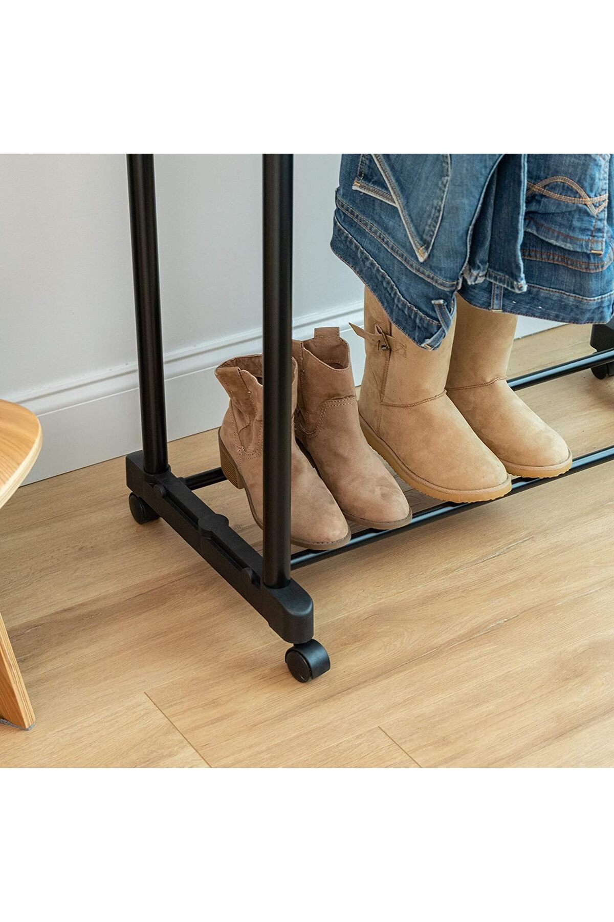 ستاند ملابس للمنزل مع رف تخزين للأحذية وعلاقة جانبية لتعليق الملابس,شماعة,دبل بول