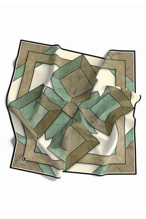 VİOLLA Kristal Mermer Desenli Mint Yeşili - Haki Renkli 90x90 Eşarp (İpek İçe...
