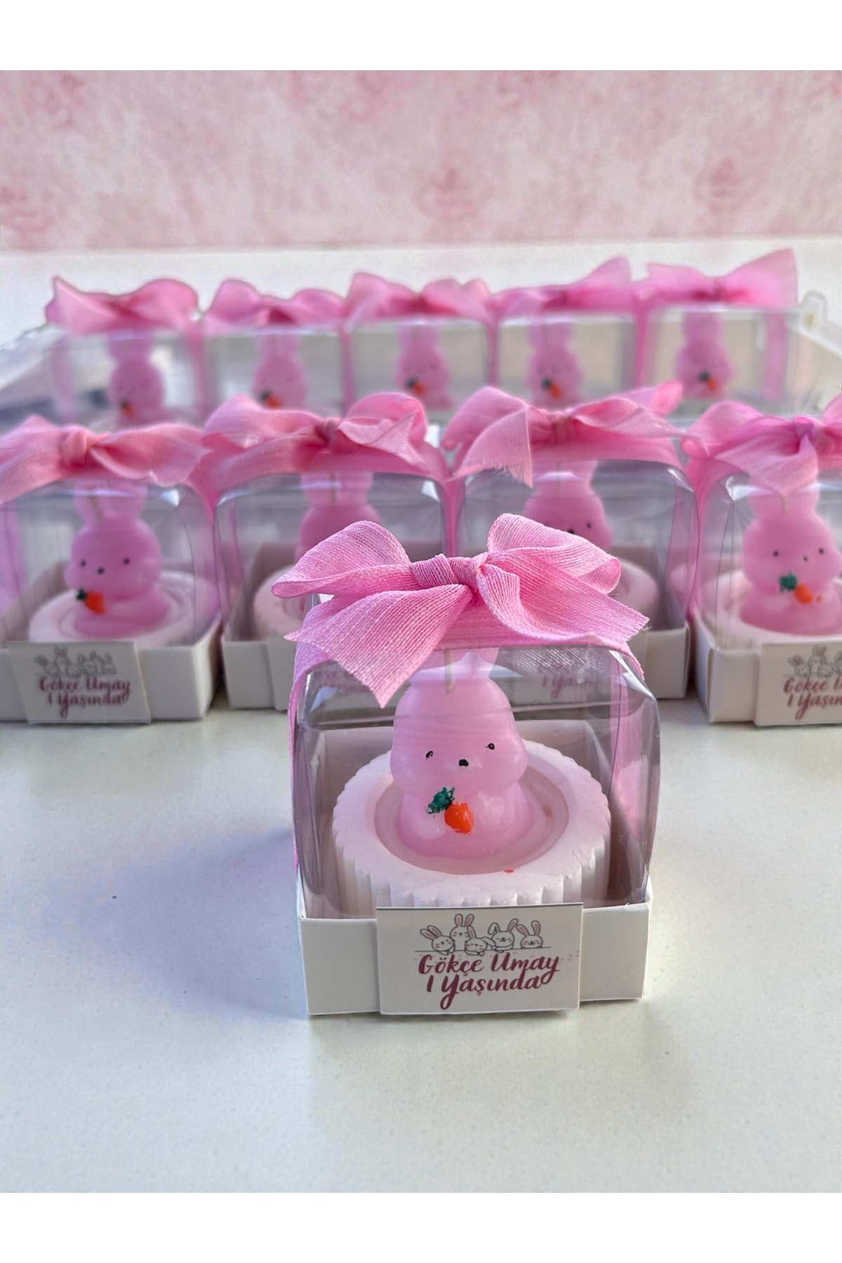 Stone Store Özel Gün Hediyesi Doğum Günü Bebek Mevlüt Baby Shower Tavşan Mum Pembe 10 Adet fotoğrafı 2 (önizleme)