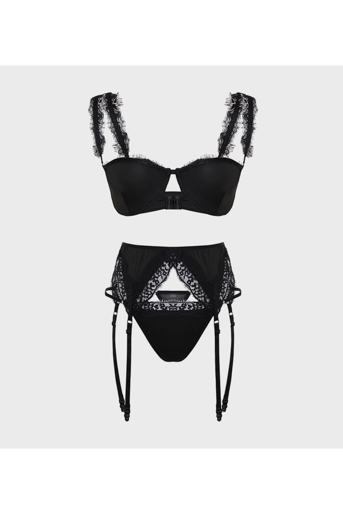 Laperissa  Siyah Micro Dantel Detaylı Jartiyerli Kapsız Örme İç Çamaşırı Takımı - Görsel 5