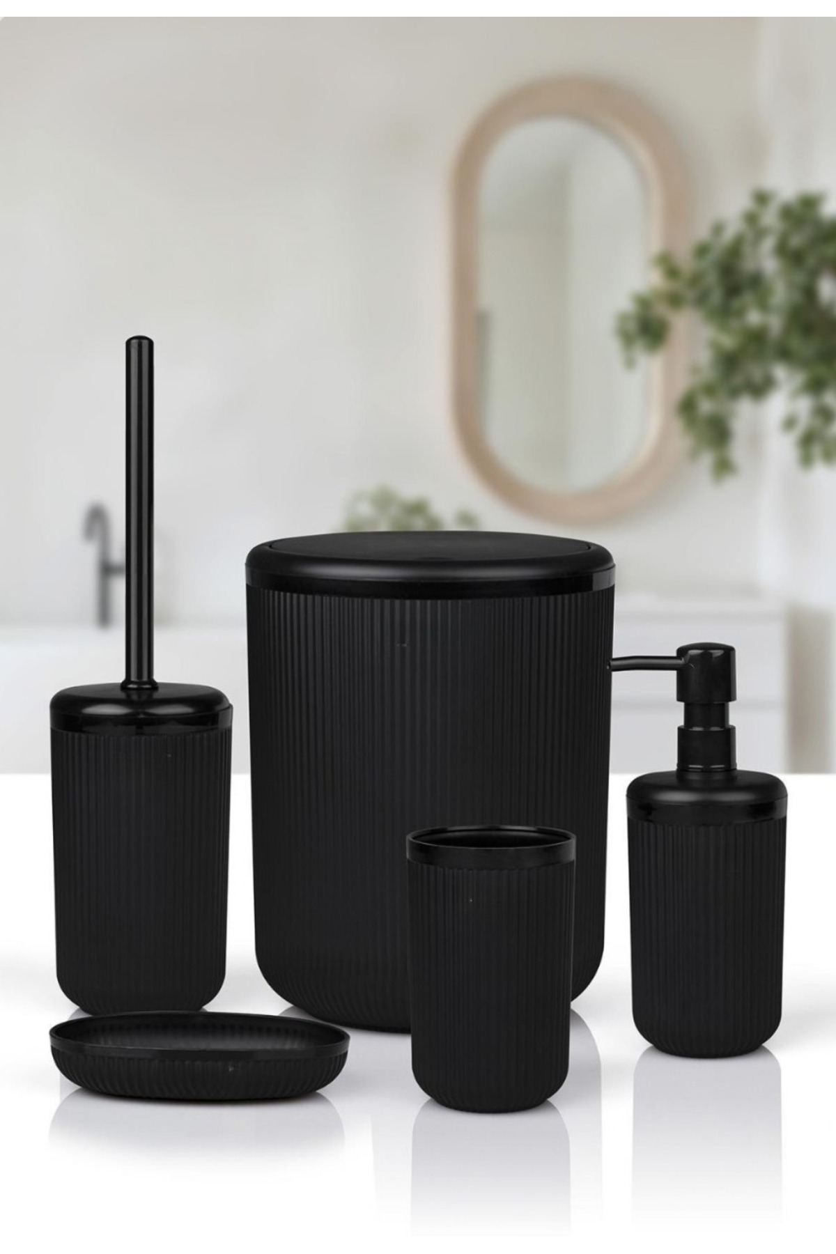 Okyanus Home Σετ Μπάνιου Mina Μαύρο Ριγέ Στρογγυλό