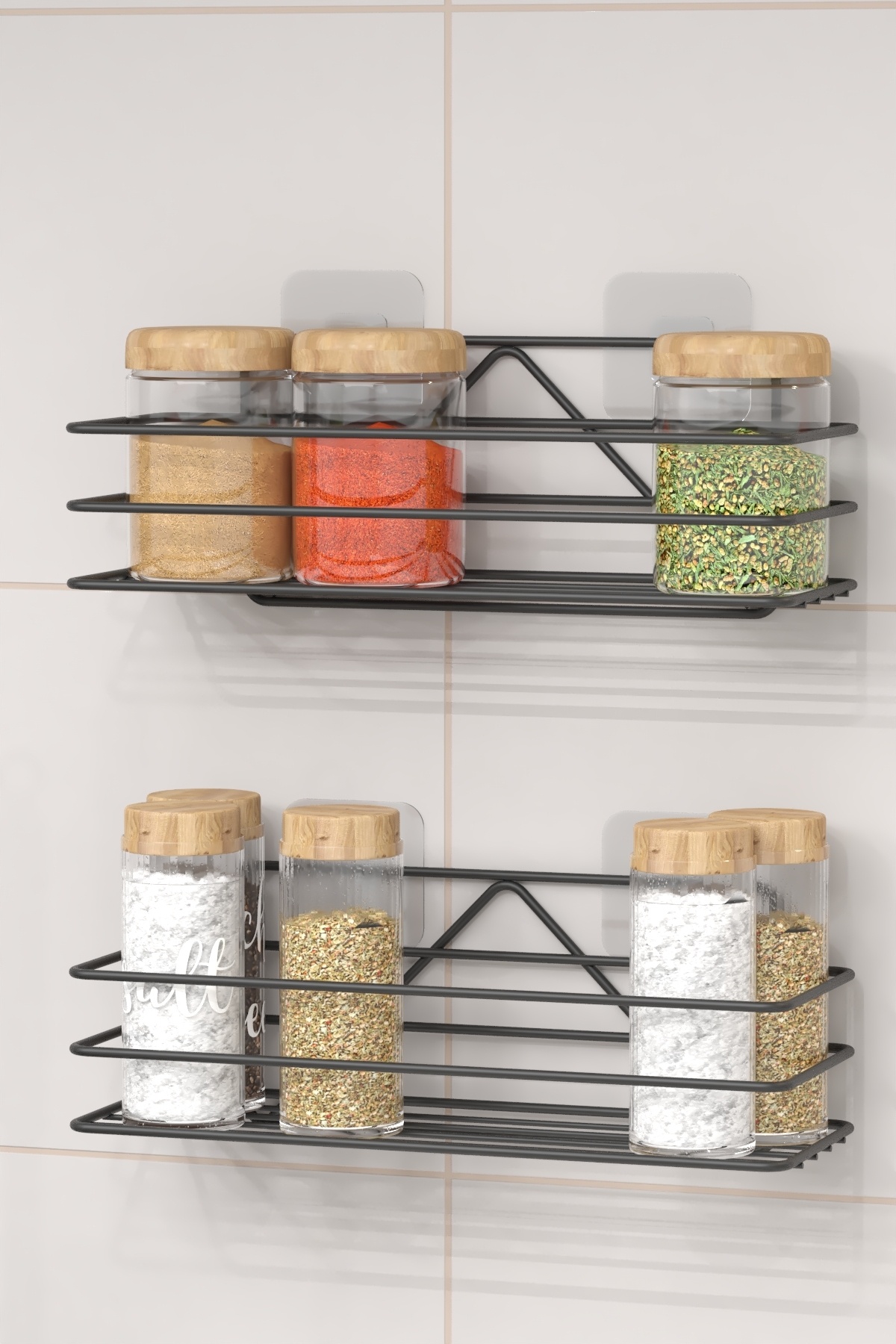 zabata Yapışkanlı Mutfak Rafı 2 li Set Mutfak Düzenleyici Siyah Organizer