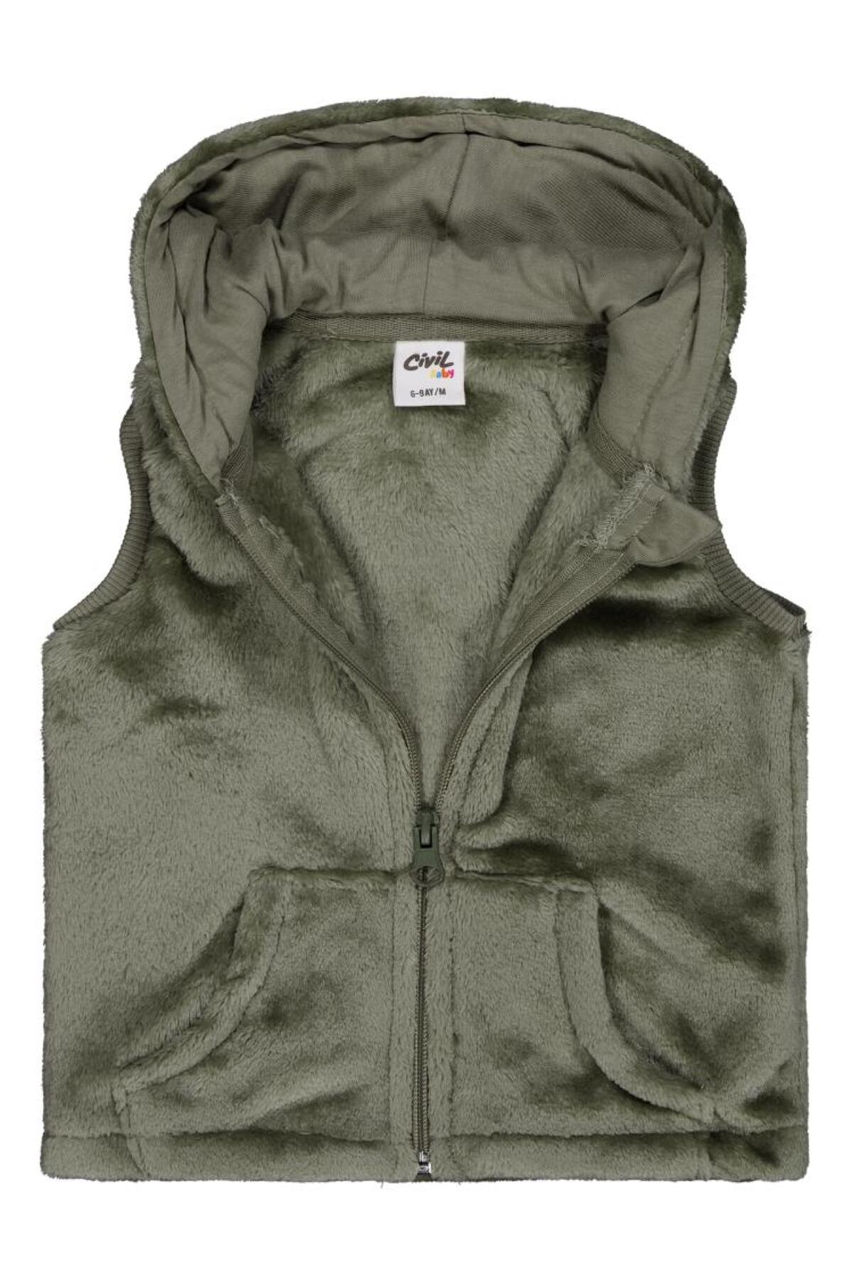 Civil Baby Kapüşonu Kulaklı 6-18 Ay Yelek - Haki 12-18 Ay fotoğrafı 2 (önizleme)