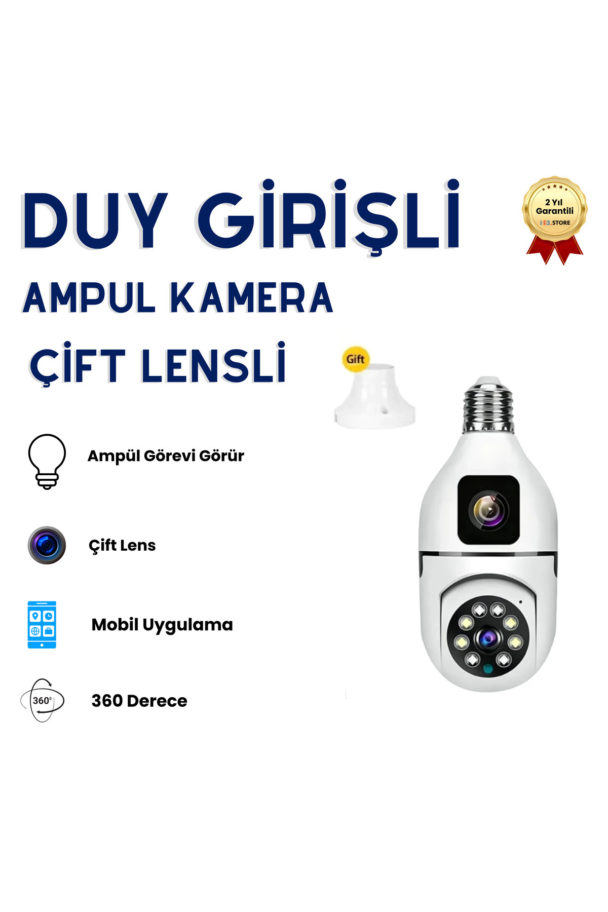 hızlı store CMR 40 Çift Kameralı 4K FULL HD Hareket Sensörlü Bağlantılı 360 Derece Başlıklı Güvenlik Kamerası