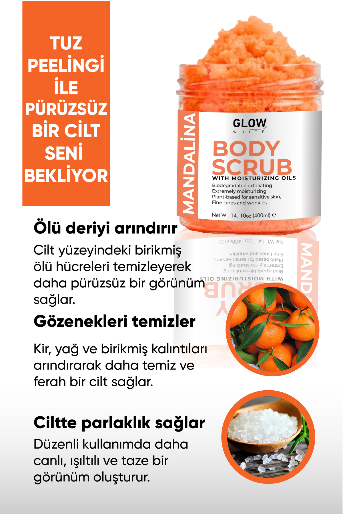 Mandalina Body Scrub 400g – Cildi Arındıran, Canlandırıcı ve Nemlendirici Tuzlu Vücut Peelingi — P-MANDALİNA-1 — تصویر 2 از 6