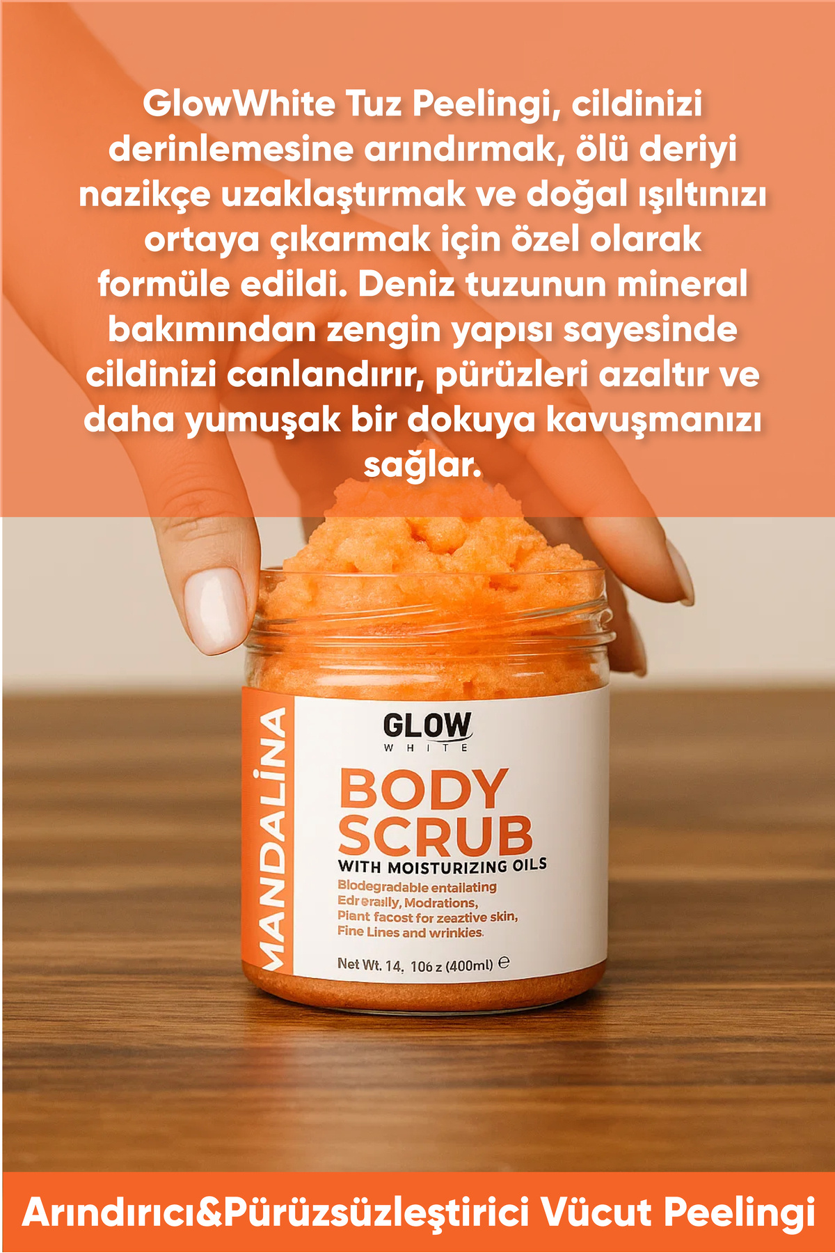 Mandalina Body Scrub 400g – Cildi Arındıran, Canlandırıcı ve Nemlendirici Tuzlu Vücut Peelingi — P-MANDALİNA-1 — تصویر 4 از 6